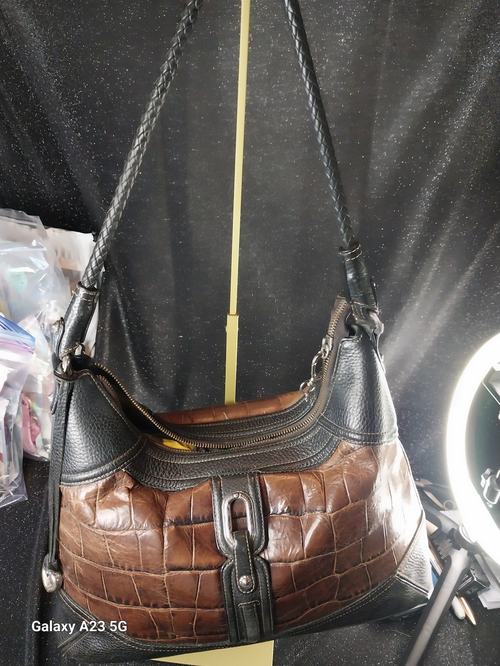 Vintage Brighton Croc Embossed Leather Shoulder Bag Serial #  D595197